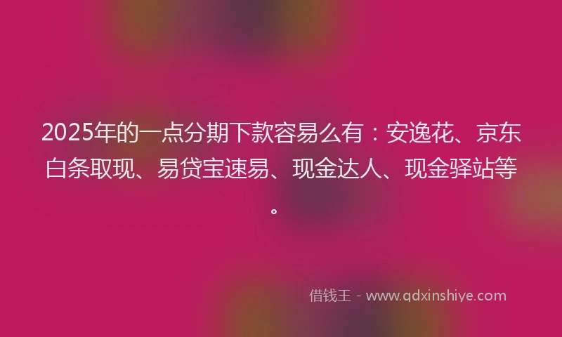 2025年的一点分期下款容易么有:安逸花、京东白条取现、易贷宝速易、现金达人、现金驿站等。