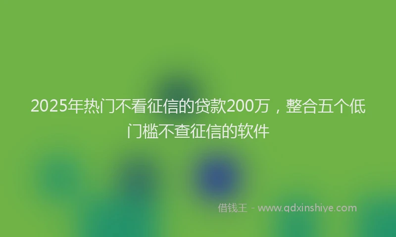 2025年热门不看征信的贷款200万，整合五个低门槛不查征信的软件