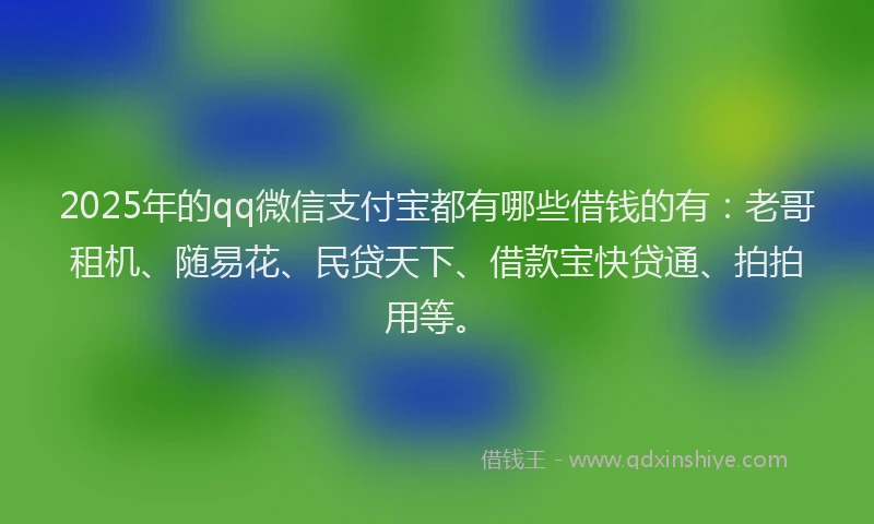 2025年的qq微信支付宝都有哪些借钱的有：老哥租机、随易花、民贷天下、借款宝快贷通、拍拍用等。