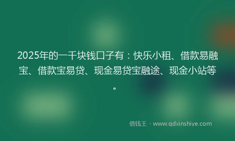 2025年的一千块钱口子有：快乐小租、借款易融宝、借款宝易贷、现金易贷宝融途、现金小站等。