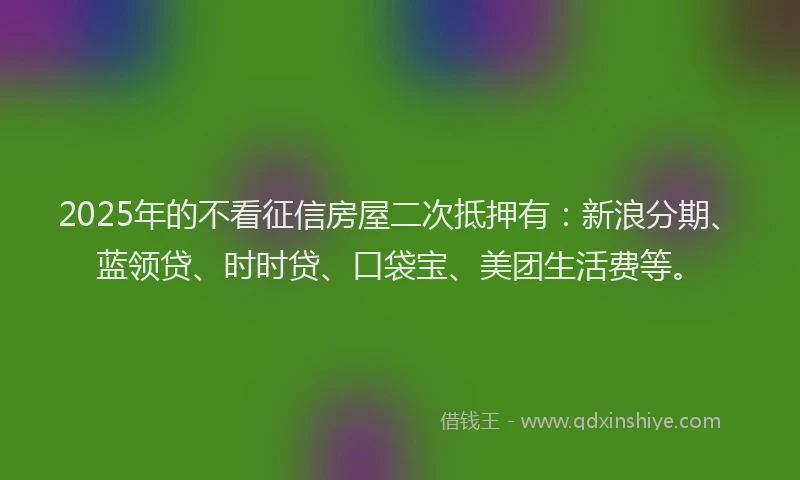 2025年的不看征信房屋二次抵押有：新浪分期、蓝领贷、时时贷、口袋宝、美团生活费等。