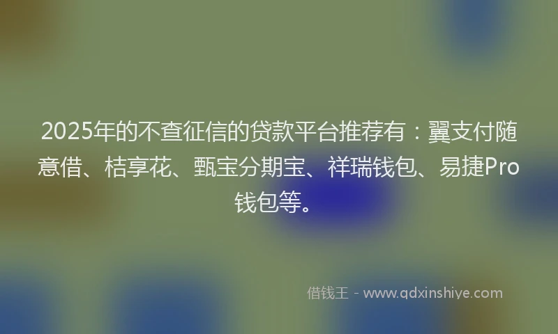 2025年的不查征信的贷款平台推荐有：翼支付随意借、桔享花、甄宝分期宝、祥瑞钱包、易捷Pro钱包等。
