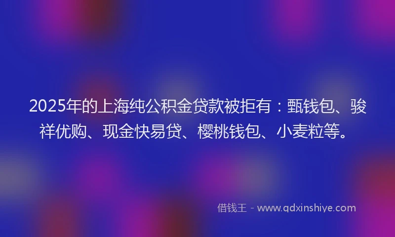 2025年的上海纯公积金贷款被拒有：甄钱包、骏祥优购、现金快易贷、樱桃钱包、小麦粒等。