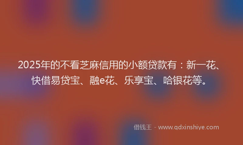2025年的不看芝麻信用的小额贷款有：新一花、快借易贷宝、融e花、乐享宝、哈银花等。