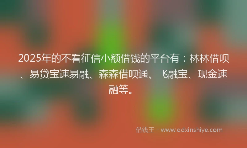 2025年的不看征信小额借钱的平台有：林林借呗、易贷宝速易融、森森借呗通、飞融宝、现金速融等。