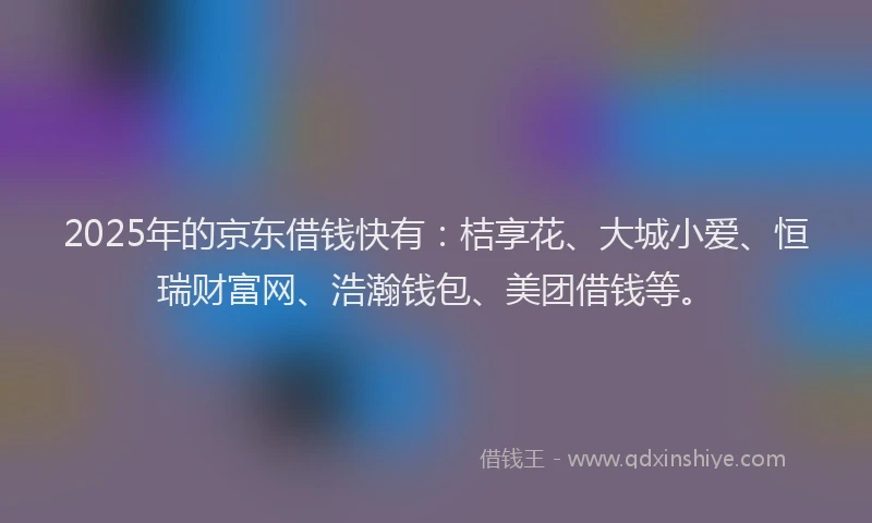 2025年的京东借钱快有：桔享花、大城小爱、恒瑞财富网、浩瀚钱包、美团借钱等。
