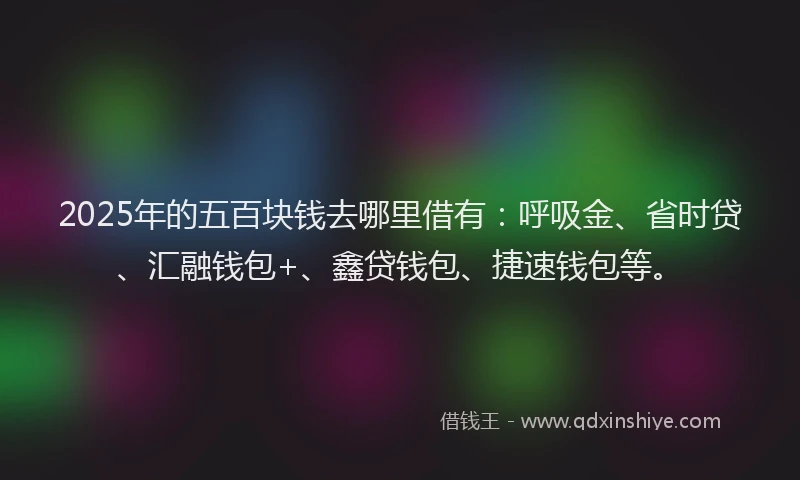 2025年的五百块钱去哪里借有：呼吸金、省时贷、汇融钱包+、鑫贷钱包、捷速钱包等。