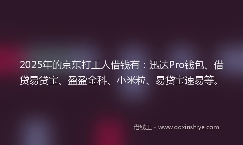 2025年的京东打工人借钱有：迅达Pro钱包、借贷易贷宝、盈盈金科、小米粒、易贷宝速易等。
