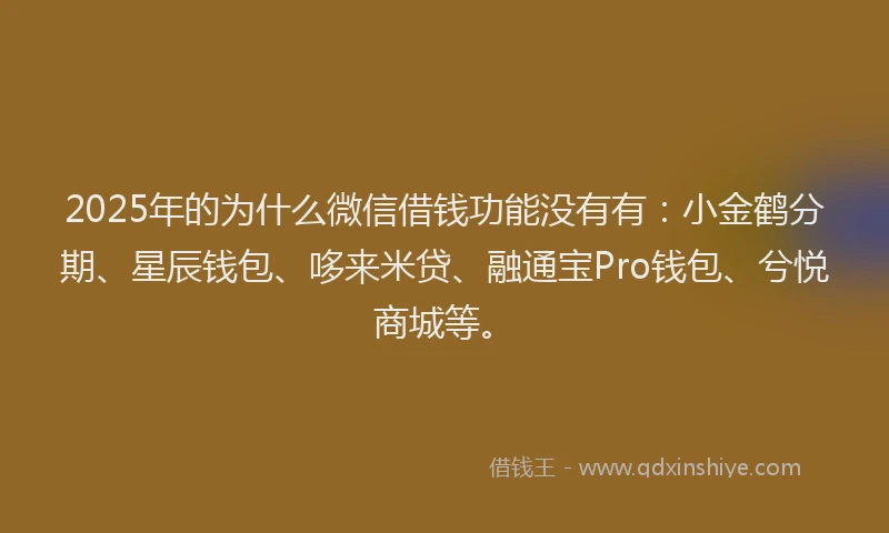 2025年的为什么微信借钱功能没有有：小金鹤分期、星辰钱包、哆来米贷、融通宝Pro钱包、兮悦商城等。