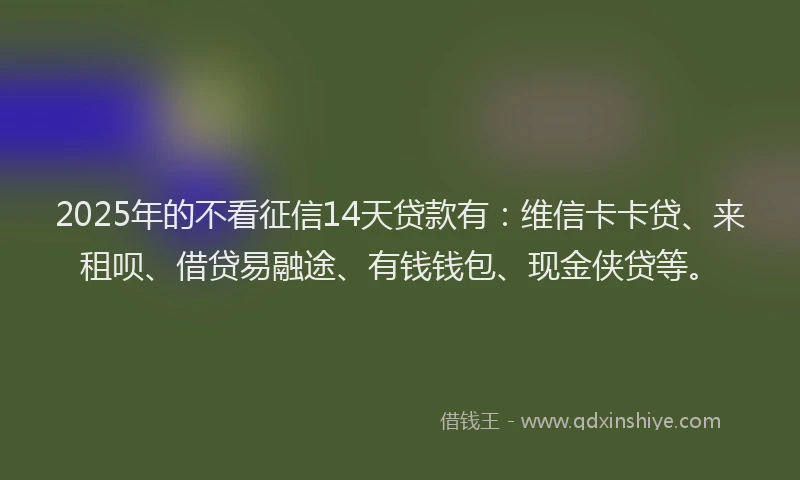 2025年的不看征信14天贷款有：维信卡卡贷、来租呗、借贷易融途、有钱钱包、现金侠贷等。