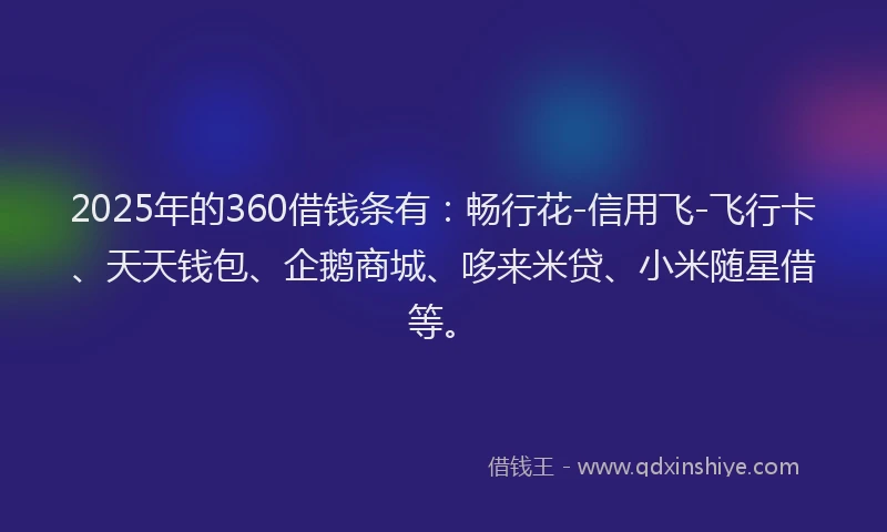2025年的360借钱条有：畅行花-信用飞-飞行卡、天天钱包、企鹅商城、哆来米贷、小米随星借等。