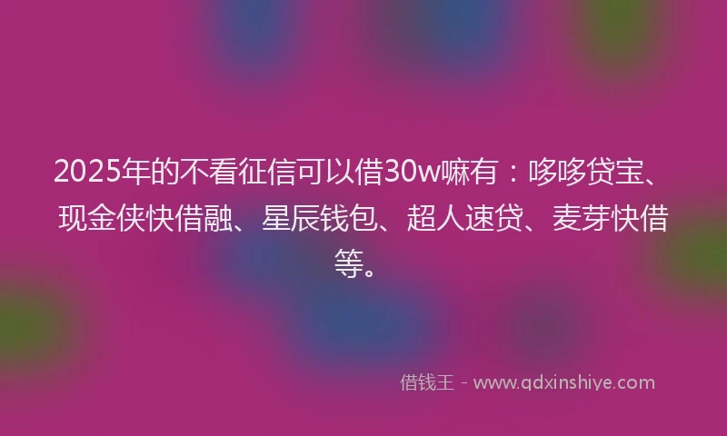 2025年的不看征信可以借30w嘛有：哆哆贷宝、现金侠快借融、星辰钱包、超人速贷、麦芽快借等。