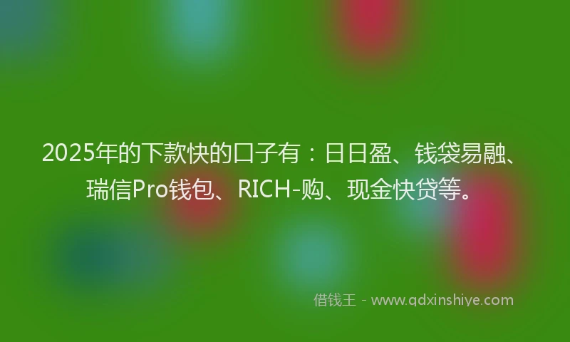 2025年的下款快的口子有：日日盈、钱袋易融、瑞信Pro钱包、RICH-购、现金快贷等。