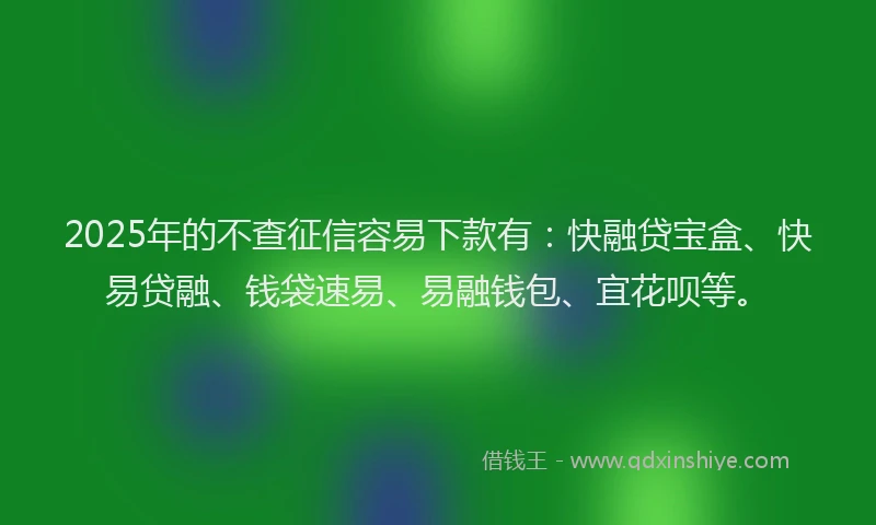 2025年的不查征信容易下款有：快融贷宝盒、快易贷融、钱袋速易、易融钱包、宜花呗等。