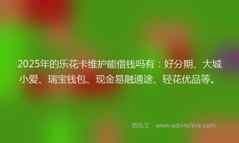 2025年的乐花卡维护能借钱吗有：好分期、大城小爱、瑞宝钱包、现金易融通途、轻花优品等。