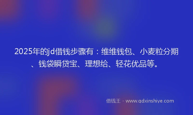 2025年的jd借钱步骤有：维维钱包、小麦粒分期、钱袋瞬贷宝、理想给、轻花优品等。