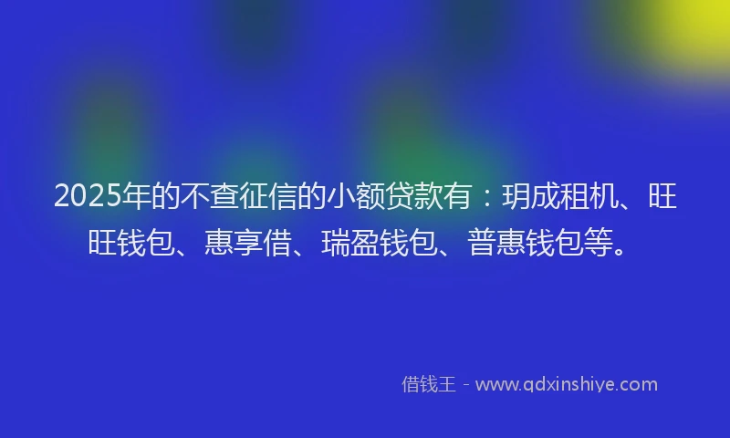 2025年的不查征信的小额贷款有：玥成租机、旺旺钱包、惠享借、瑞盈钱包、普惠钱包等。
