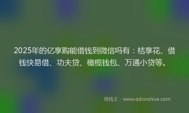 2025年的亿享购能借钱到微信吗有：桔享花、借钱快易借、功夫贷、橄榄钱包、万通小贷等。