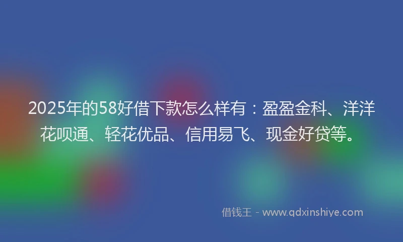 2025年的58好借下款怎么样有：盈盈金科、洋洋花呗通、轻花优品、信用易飞、现金好贷等。