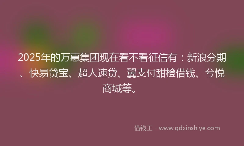 2025年的万惠集团现在看不看征信有：新浪分期、快易贷宝、超人速贷、翼支付甜橙借钱、兮悦商城等。