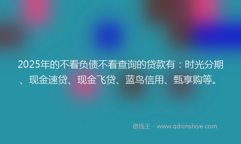 2025年的不看负债不看查询的贷款有：时光分期、现金速贷、现金飞贷、蓝鸟信用、甄享购等。