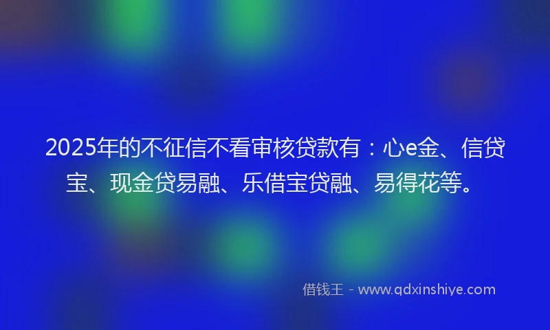2025年的不征信不看审核贷款有：心e金、信贷宝、现金贷易融、乐借宝贷融、易得花等。