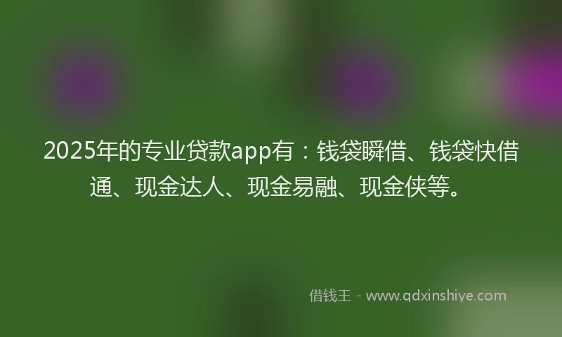 2025年的专业贷款app有：钱袋瞬借、钱袋快借通、现金达人、现金易融、现金侠等。