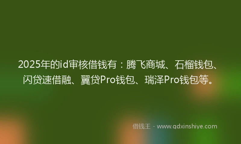 2025年的id审核借钱有：腾飞商城、石榴钱包、闪贷速借融、翼贷Pro钱包、瑞泽Pro钱包等。