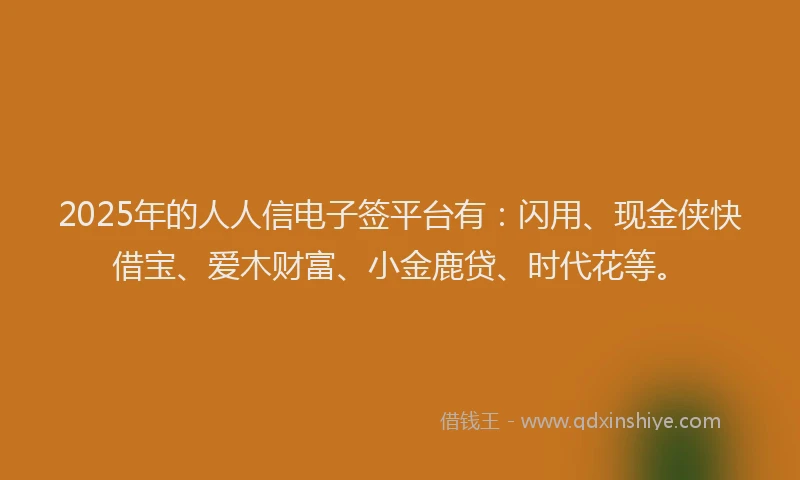 2025年的人人信电子签平台有：闪用、现金侠快借宝、爱木财富、小金鹿贷、时代花等。