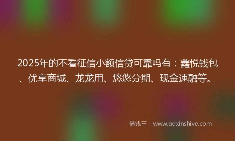 2025年的不看征信小额信贷可靠吗有：鑫悦钱包、优享商城、龙龙用、悠悠分期、现金速融等。
