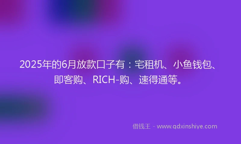 2025年的6月放款口子有：宅租机、小鱼钱包、即客购、RICH-购、速得通等。