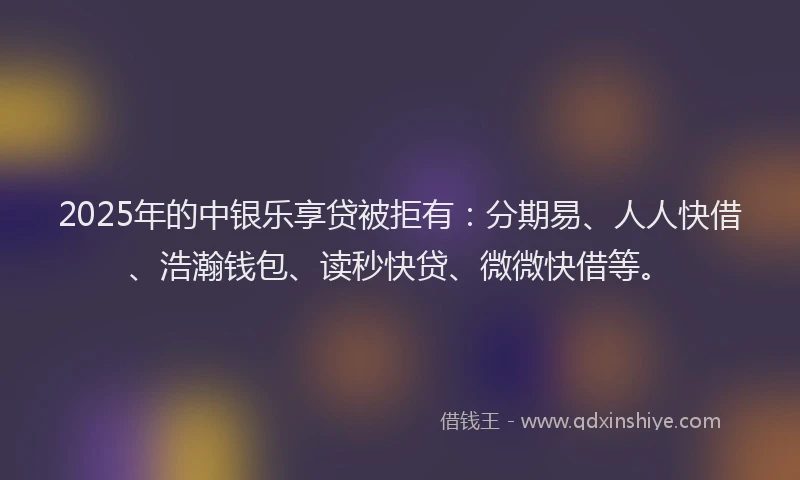 2025年的中银乐享贷被拒有：分期易、人人快借、浩瀚钱包、读秒快贷、微微快借等。