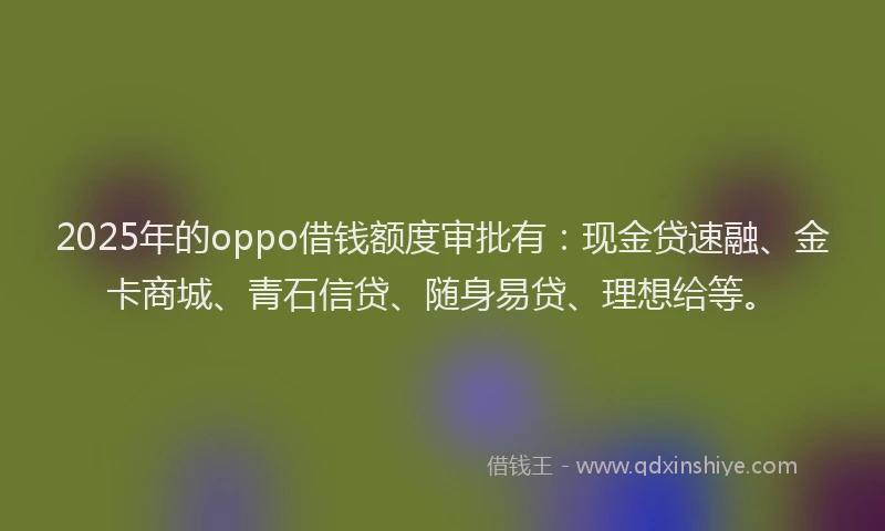 2025年的oppo借钱额度审批有：现金贷速融、金卡商城、青石信贷、随身易贷、理想给等。