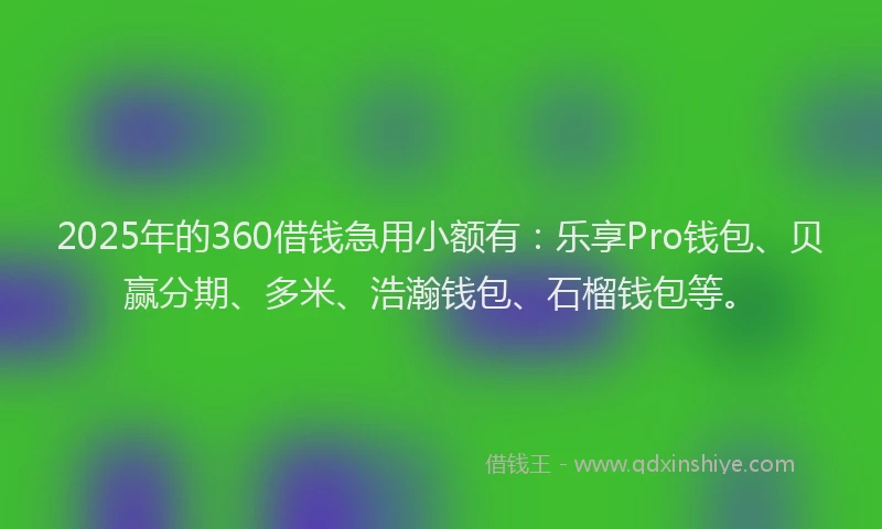 2025年的360借钱急用小额有：乐享Pro钱包、贝赢分期、多米、浩瀚钱包、石榴钱包等。