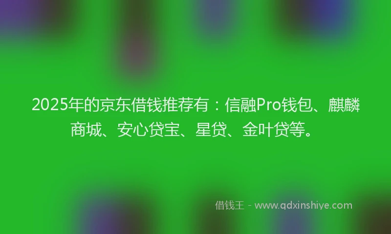 2025年的京东借钱推荐有：信融Pro钱包、麒麟商城、安心贷宝、星贷、金叶贷等。