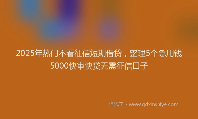 2025年热门不看征信短期借贷，整理5个急用钱5000快审快贷无需征信口子