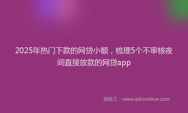 2025年热门下款的网贷小额，梳理5个不审核夜间直接放款的网贷app