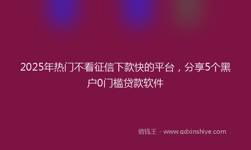 2025年热门不看征信下款快的平台，分享5个黑户0门槛贷款软件