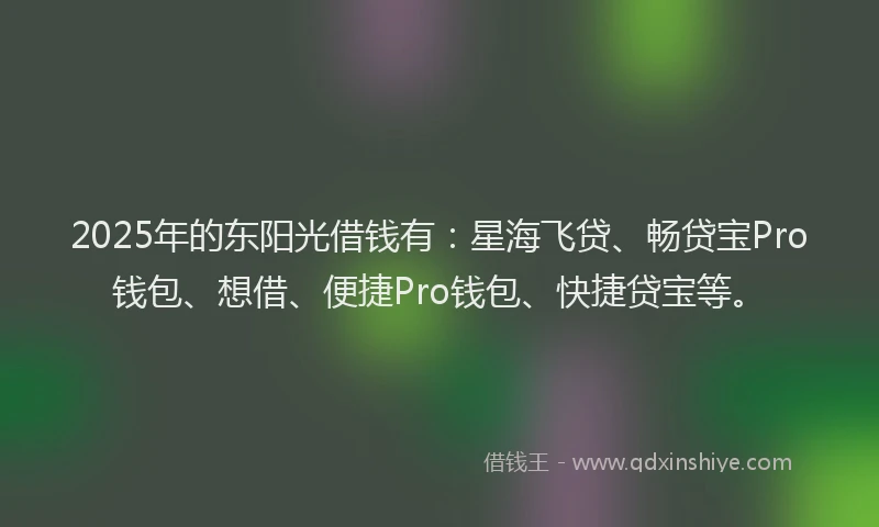 2025年的东阳光借钱有：星海飞贷、畅贷宝Pro钱包、想借、便捷Pro钱包、快捷贷宝等。