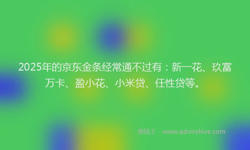2025年的京东金条经常通不过有：新一花、玖富万卡、盈小花、小米贷、任性贷等。