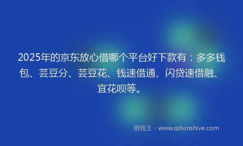 2025年的京东放心借哪个平台好下款有：多多钱包、芸豆分、芸豆花、钱速借通、闪贷速借融、宜花呗等。