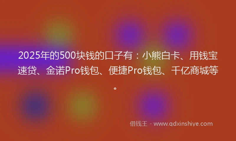 2025年的500块钱的口子有：小熊白卡、用钱宝速贷、金诺Pro钱包、便捷Pro钱包、千亿商城等。