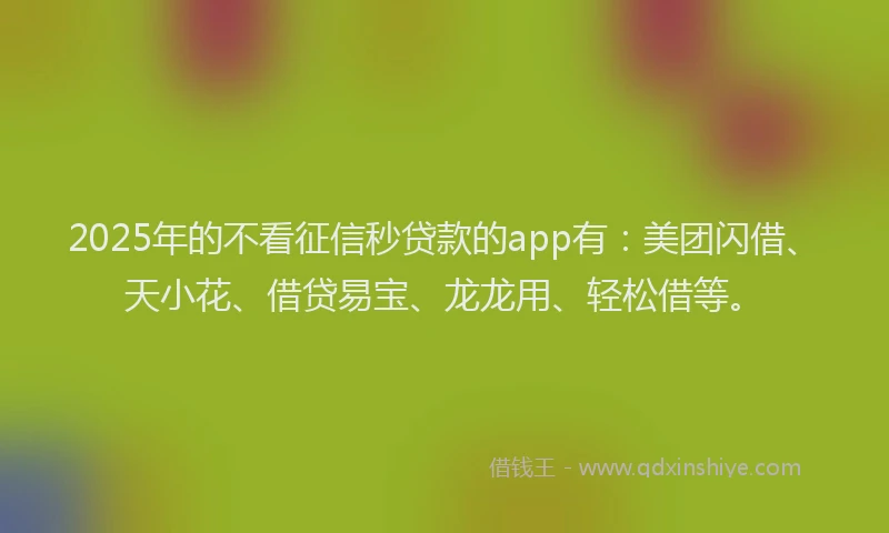 2025年的不看征信秒贷款的app有：美团闪借、天小花、借贷易宝、龙龙用、轻松借等。