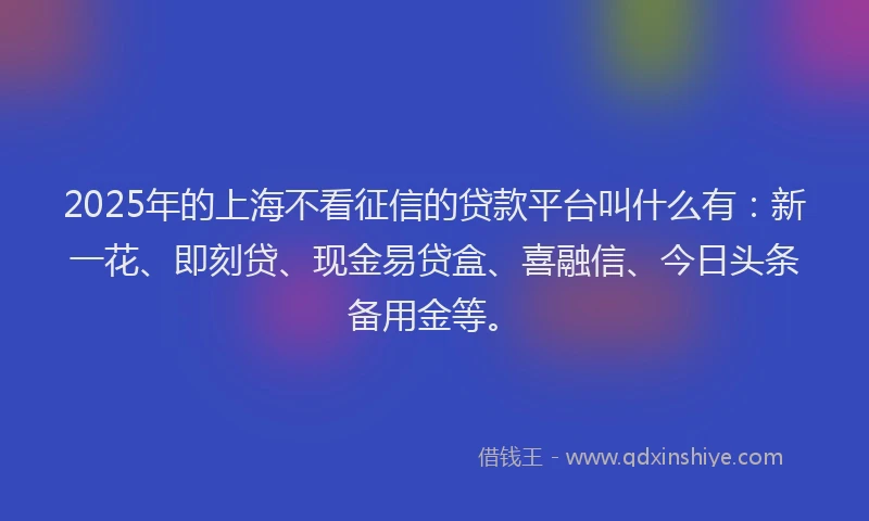 2025年的上海不看征信的贷款平台叫什么有：新一花、即刻贷、现金易贷盒、喜融信、今日头条备用金等。