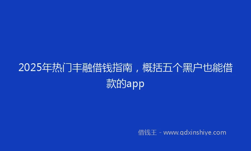 2025年热门丰融借钱指南，概括五个黑户也能借款的app