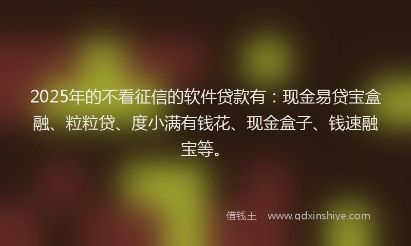 2025年的不看征信的软件贷款有：现金易贷宝盒融、粒粒贷、度小满有钱花、现金盒子、钱速融宝等。