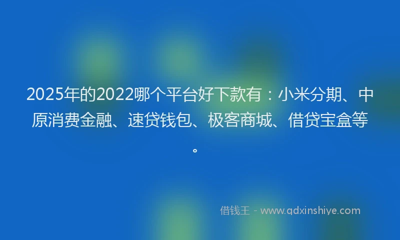 2025年的2022哪个平台好下款有:小米分期、中原消费金融、速贷钱包、极客商城、借贷宝盒等。