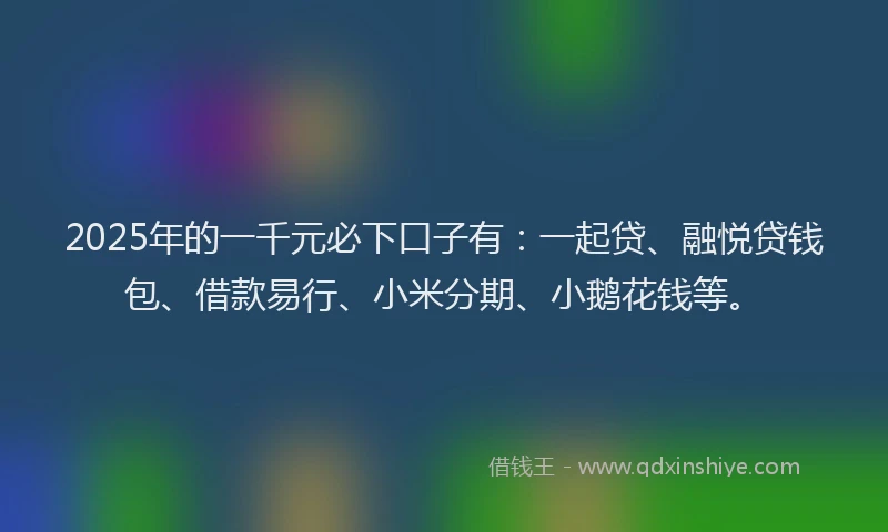 2025年的一千元必下口子有：一起贷、融悦贷钱包、借款易行、小米分期、小鹅花钱等。