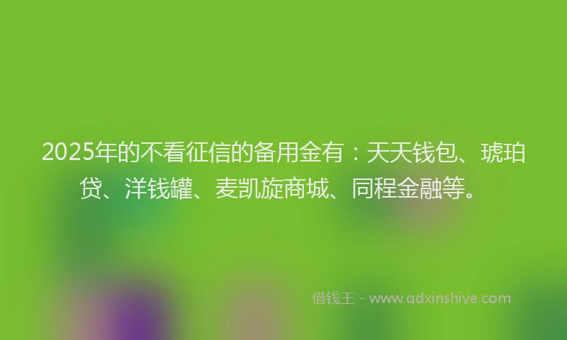 2025年的不看征信的备用金有：天天钱包、琥珀贷、洋钱罐、麦凯旋商城、同程金融等。