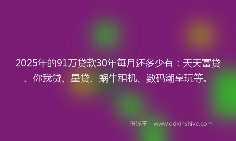 2025年的91万贷款30年每月还多少有：天天富贷、你我贷、星贷、蜗牛租机、数码潮享玩等。
